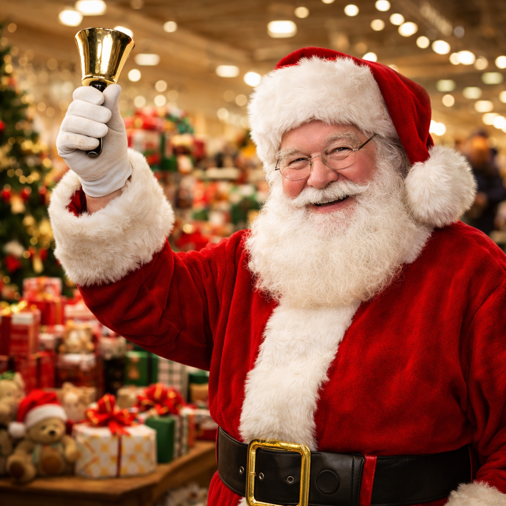 Santa Metal Bell with Wood Handle