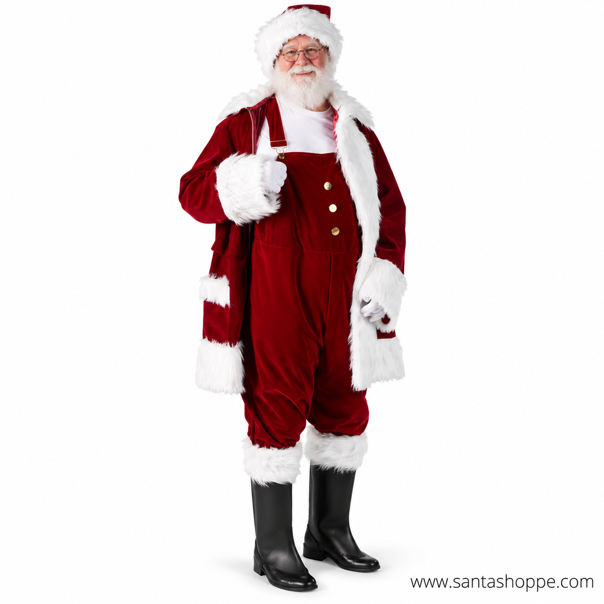 Men's Burgundy Velvet Santa Suit with Overalls Costume - XL