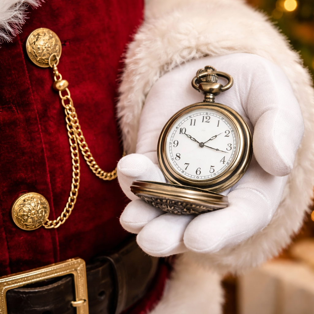 Santa and Reindeer Pocket Watch Necklace – Antique Bronze
