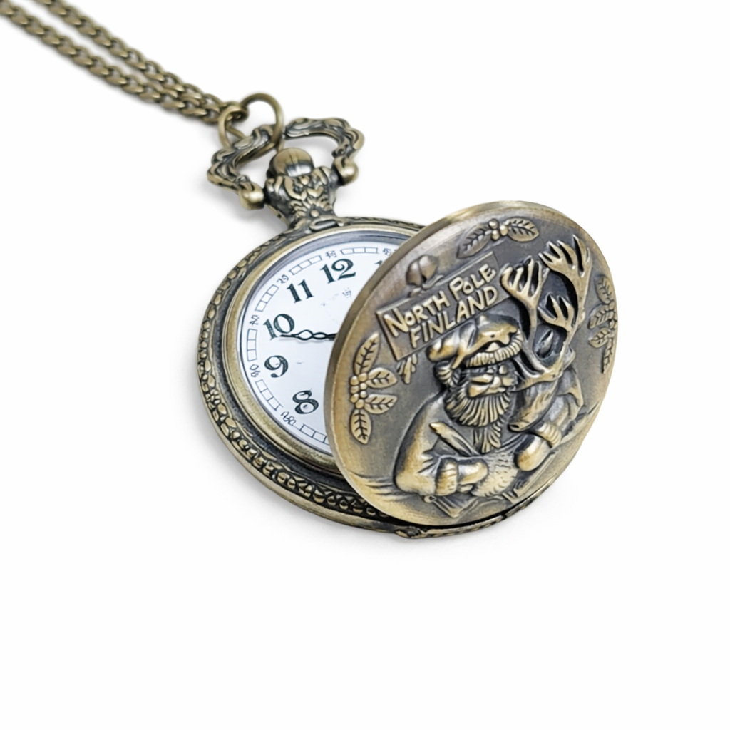 Santa and Reindeer Pocket Watch Necklace – Antique Bronze