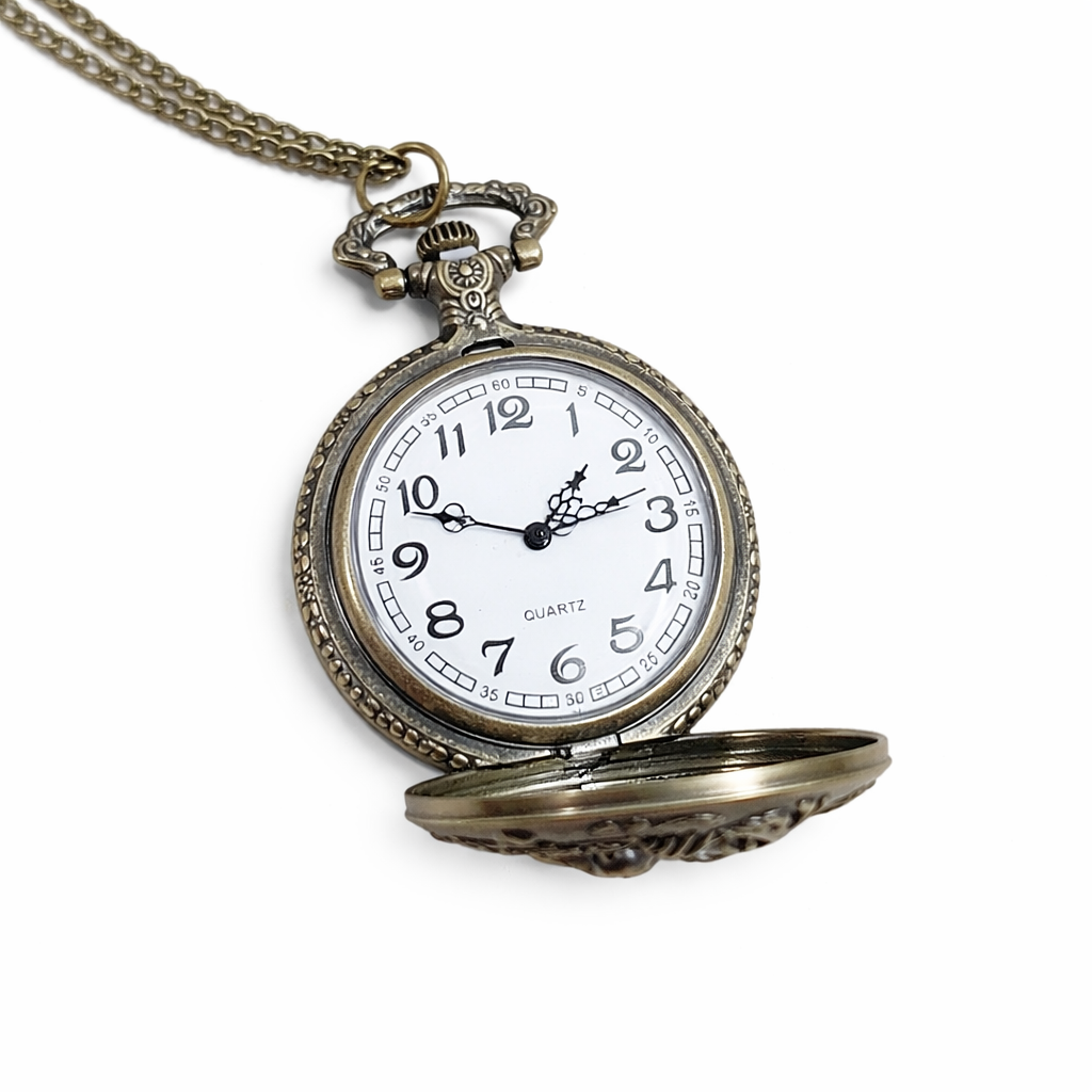 Santa and Reindeer Pocket Watch Necklace – Antique Bronze