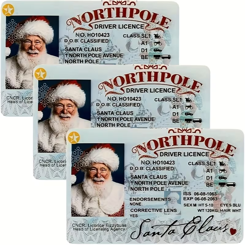 Set of 5 Santa Licenses for Santa Evidence To Be "dropped" and "found"