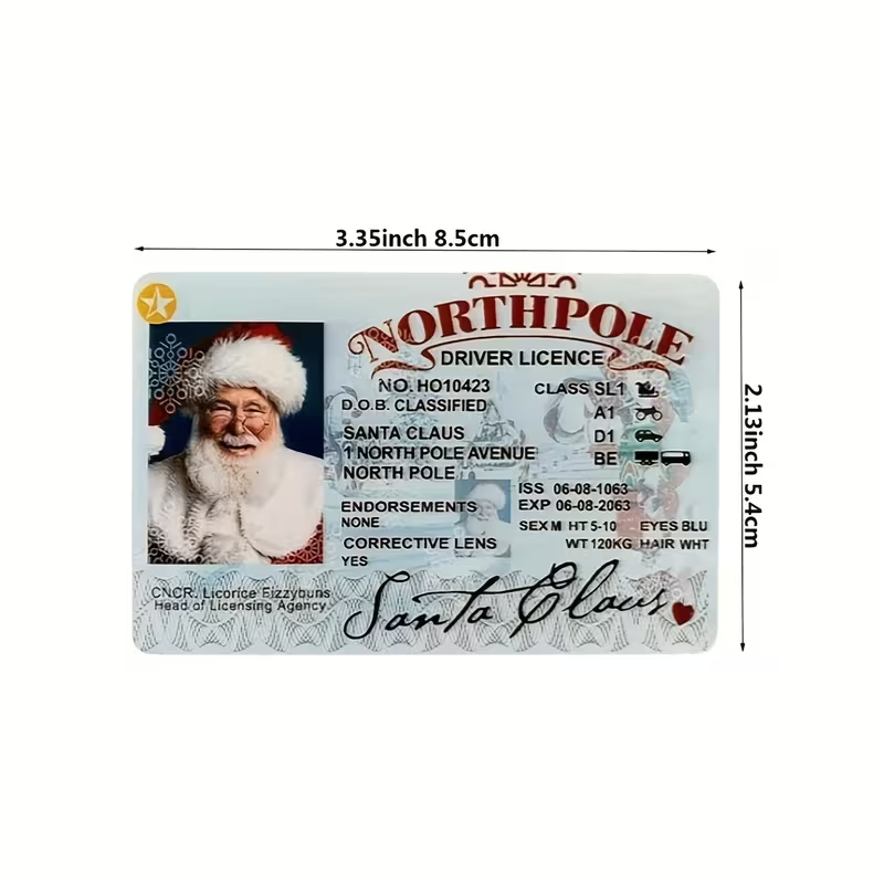 Set of 5 Santa Licenses for Santa Evidence To Be "dropped" and "found"