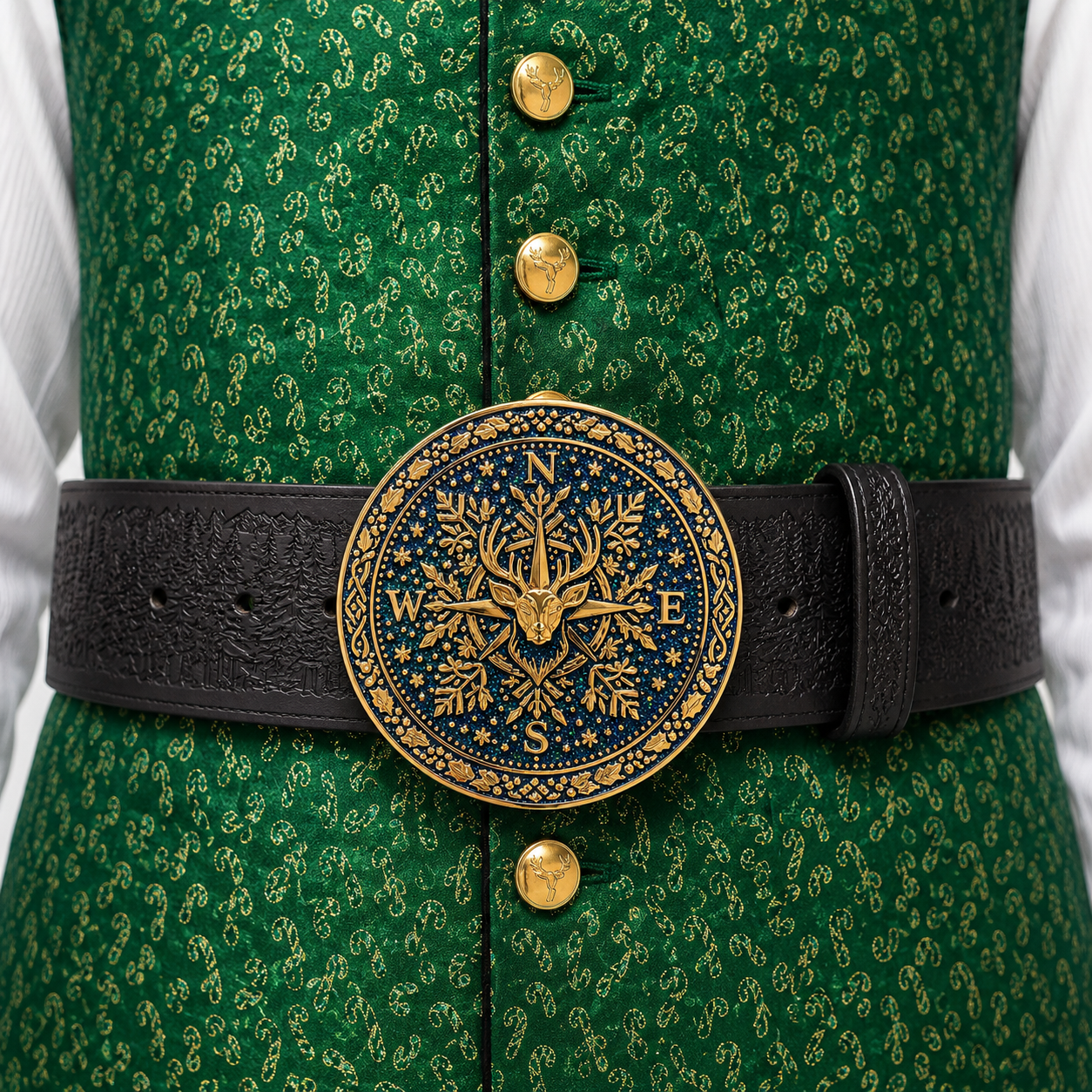 Nordic Aurora Borealis with Shiny Gold Santa Belt Buckle for up to 4" Belt