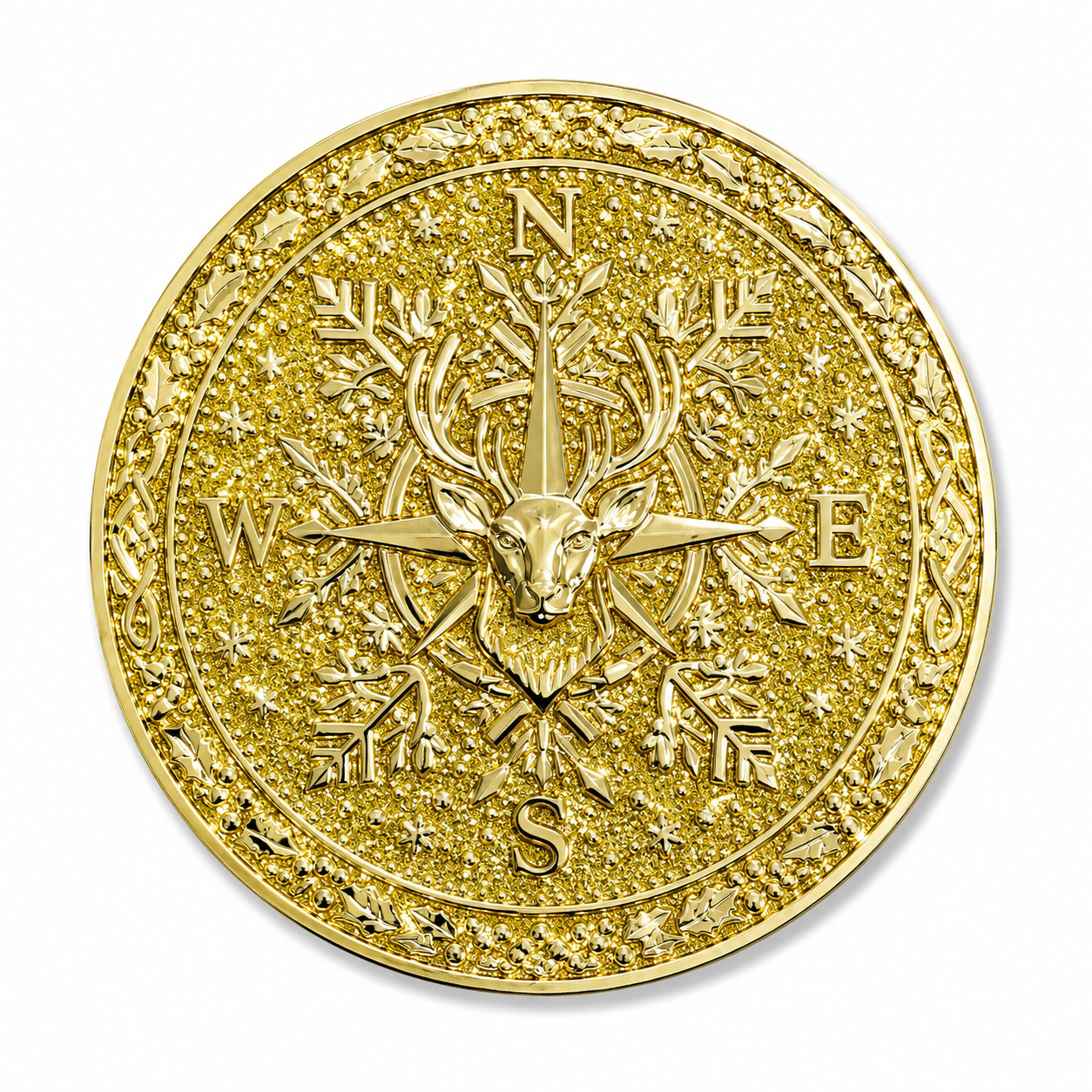Nordic Reindeer Shiny Gold Snowflake Santa Belt Buckle for up to 4" Belts