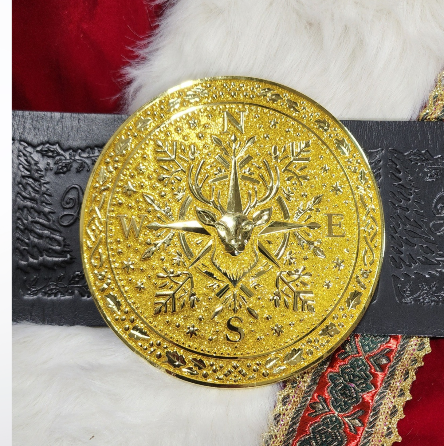 Nordic Reindeer Shiny Gold Snowflake Santa Belt Buckle for up to 4" Belts