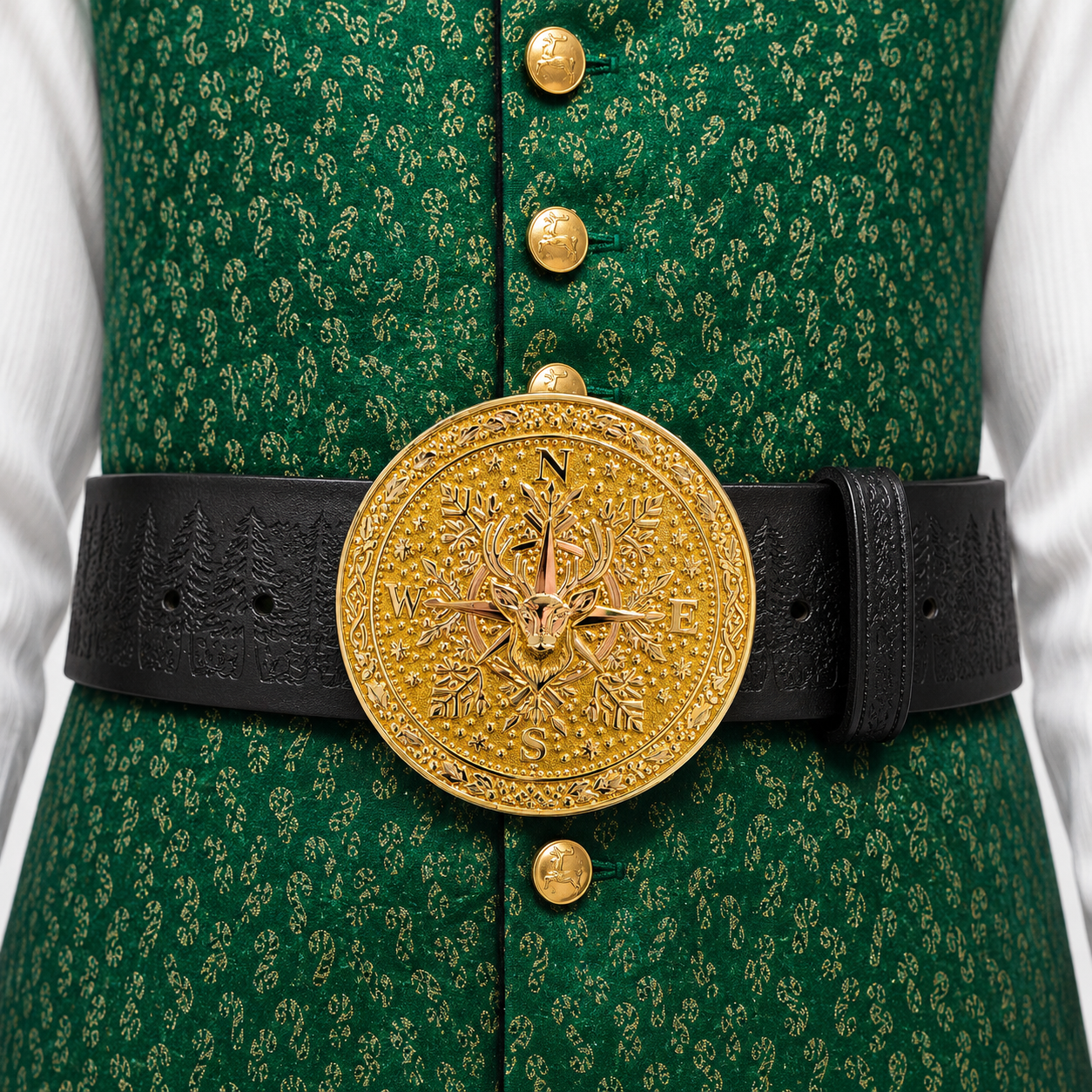Nordic Reindeer Shiny Gold Snowflake Santa Belt Buckle for up to 4" Belts