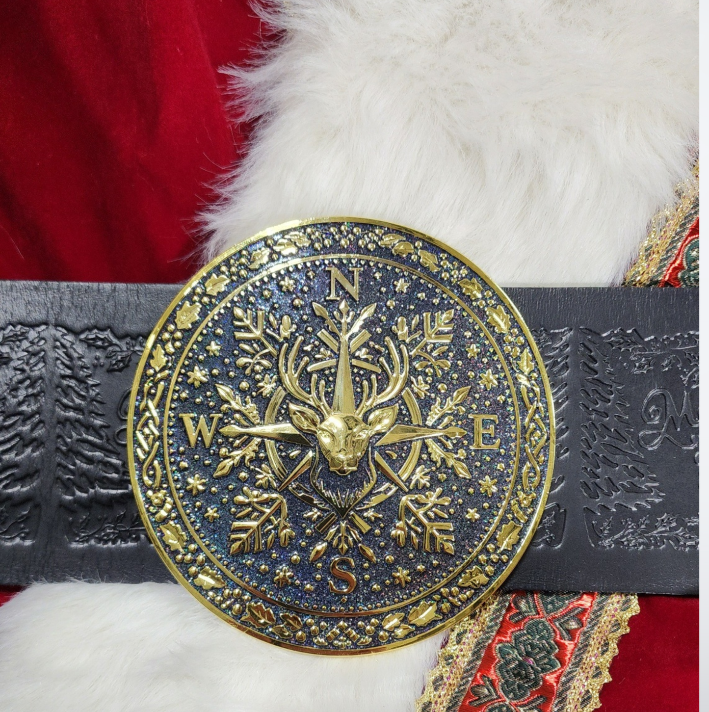 Nordic Aurora Borealis with Shiny Gold Santa Belt Buckle for up to 4" Belt