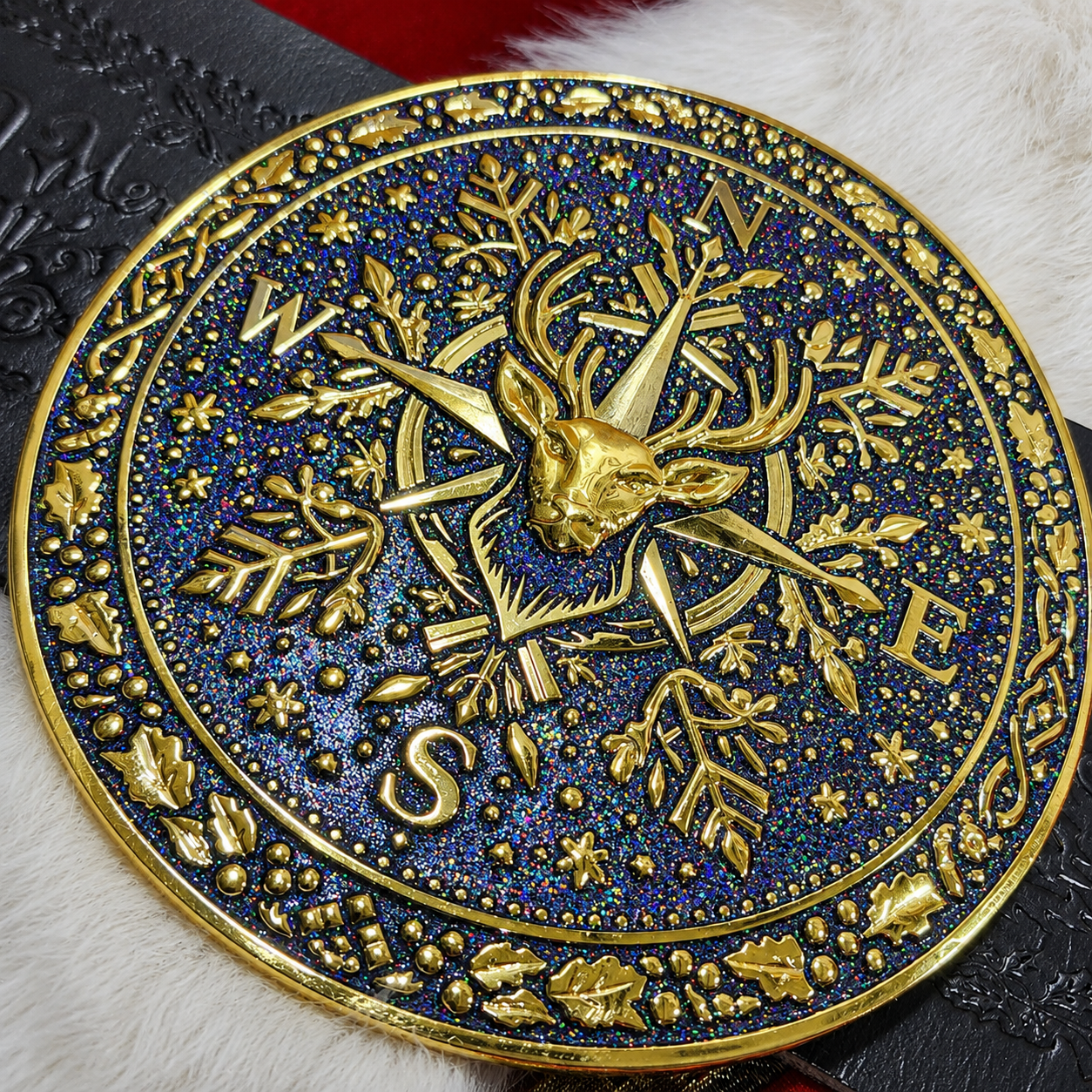 Nordic Aurora Borealis with Shiny Gold Santa Belt Buckle for up to 4" Belt