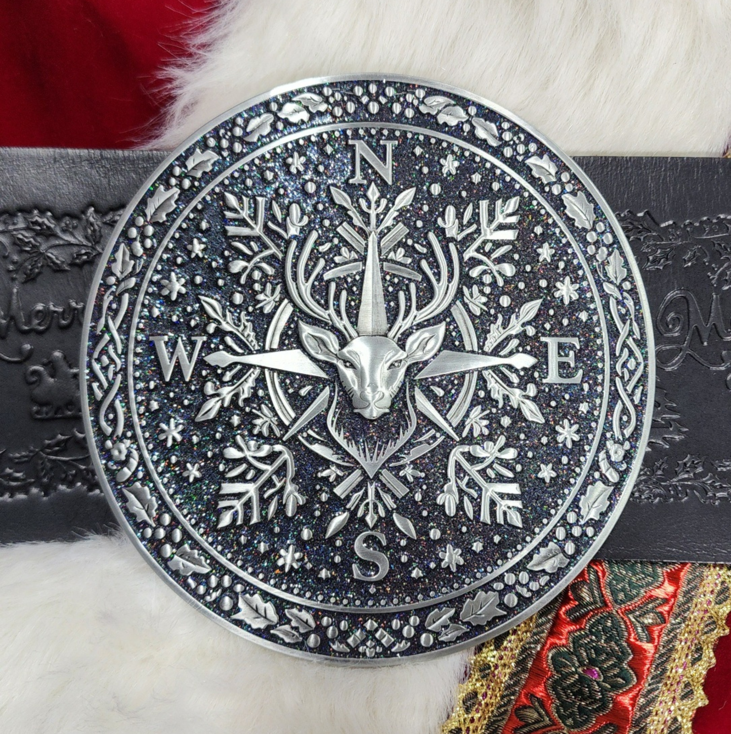 Nordic Aurora Borealis in Silver Santa Belt Buckle for up to 4" Belt
