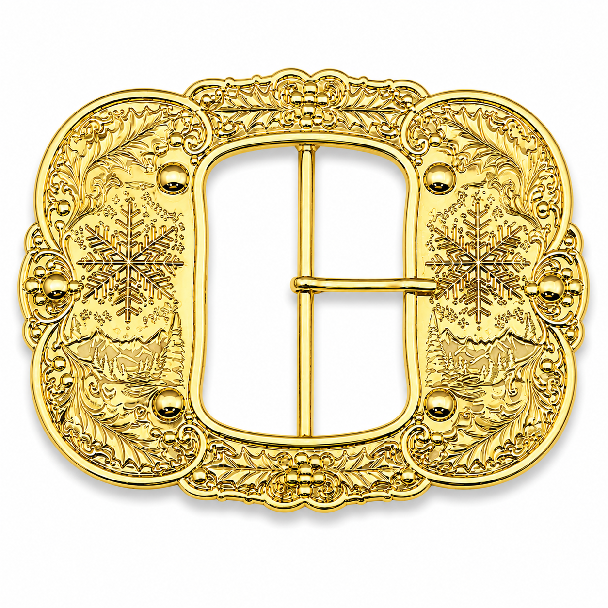 Gold Alpine Snowflake & Holly Santa Belt Buckle Inspired By The Santa Clause Movie