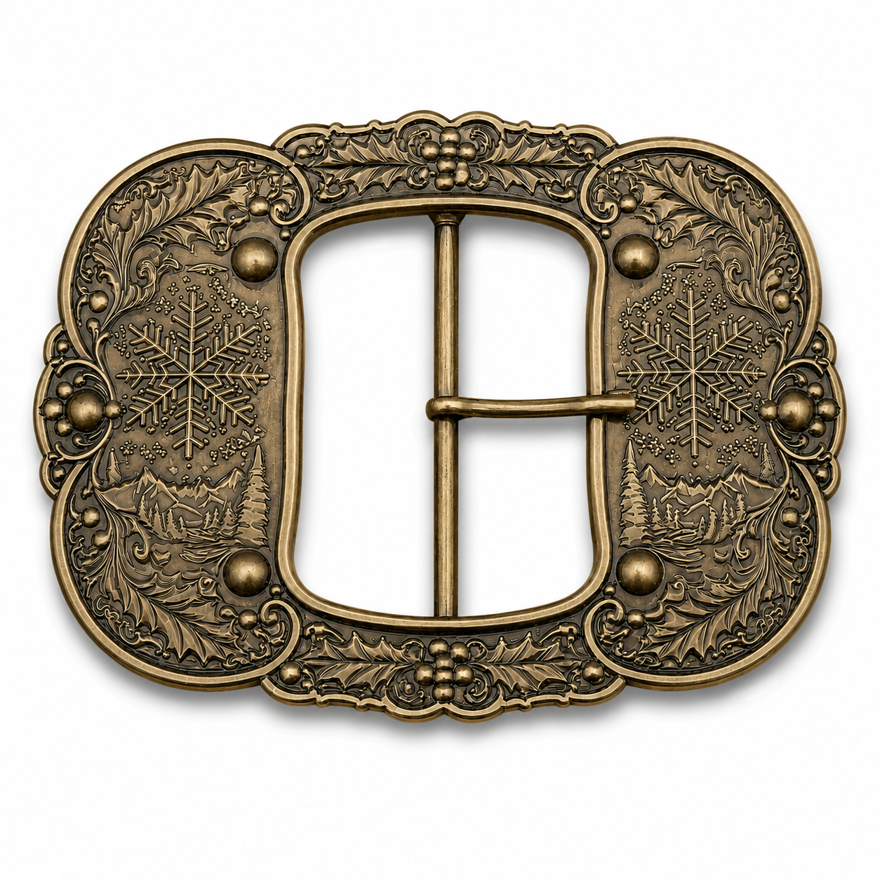 Bronze Alpine Snowflake & Holly Santa Belt Buckle Inspired By The Santa Clause Movie