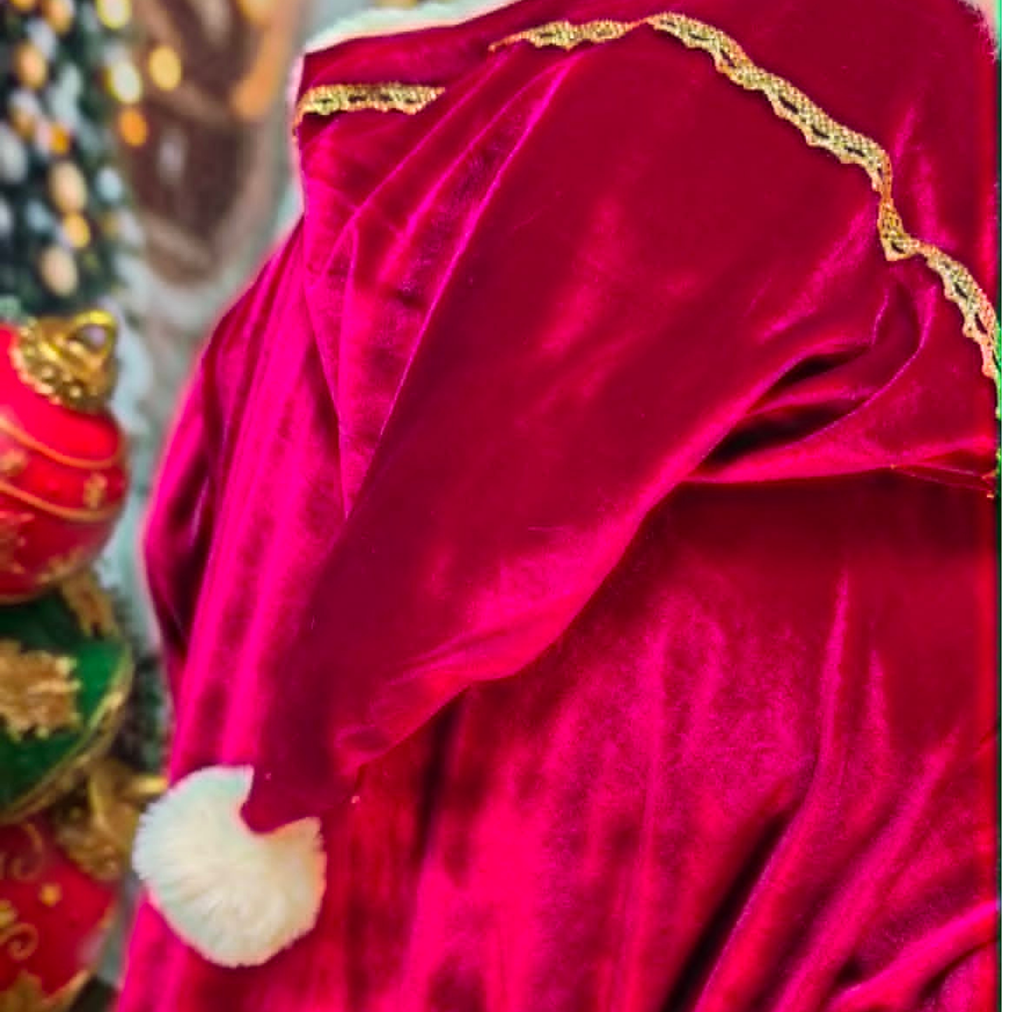 Wine Red Hooded Santa Suit with Brocade Trim - 3XL