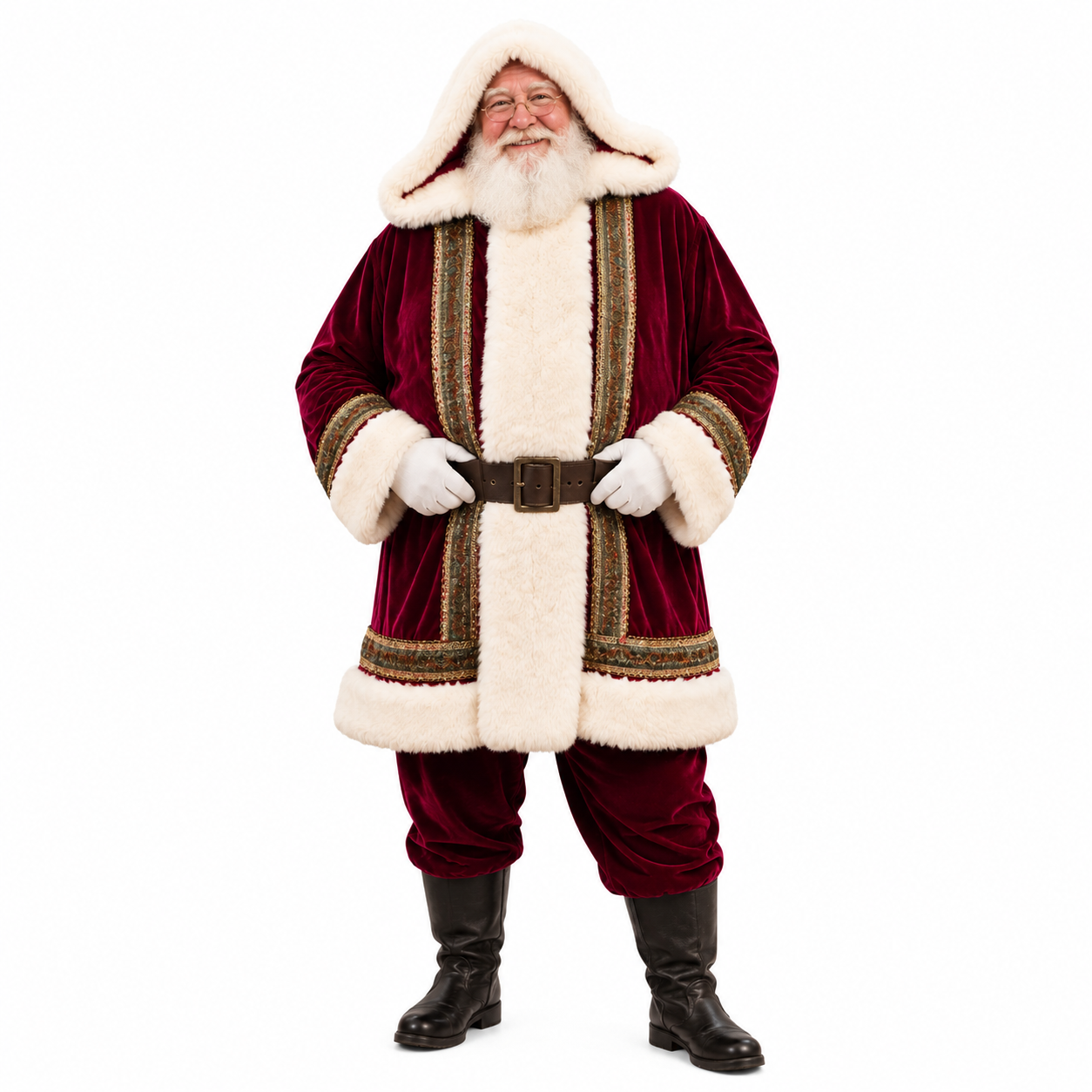 Wine Red Hooded Santa Suit with Brocade Trim - 3XL