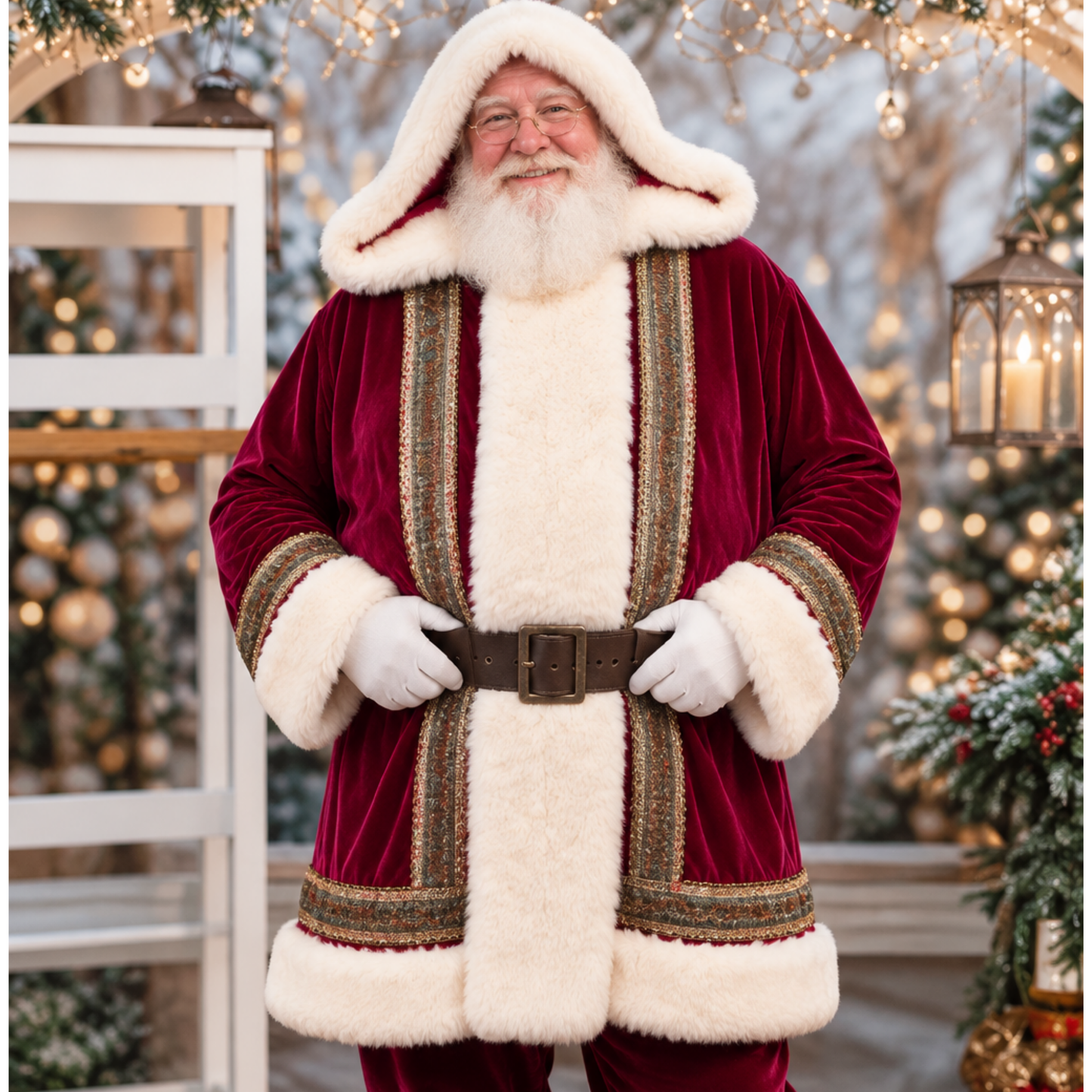 Wine Red Hooded Santa Suit with Brocade Trim - 3XL