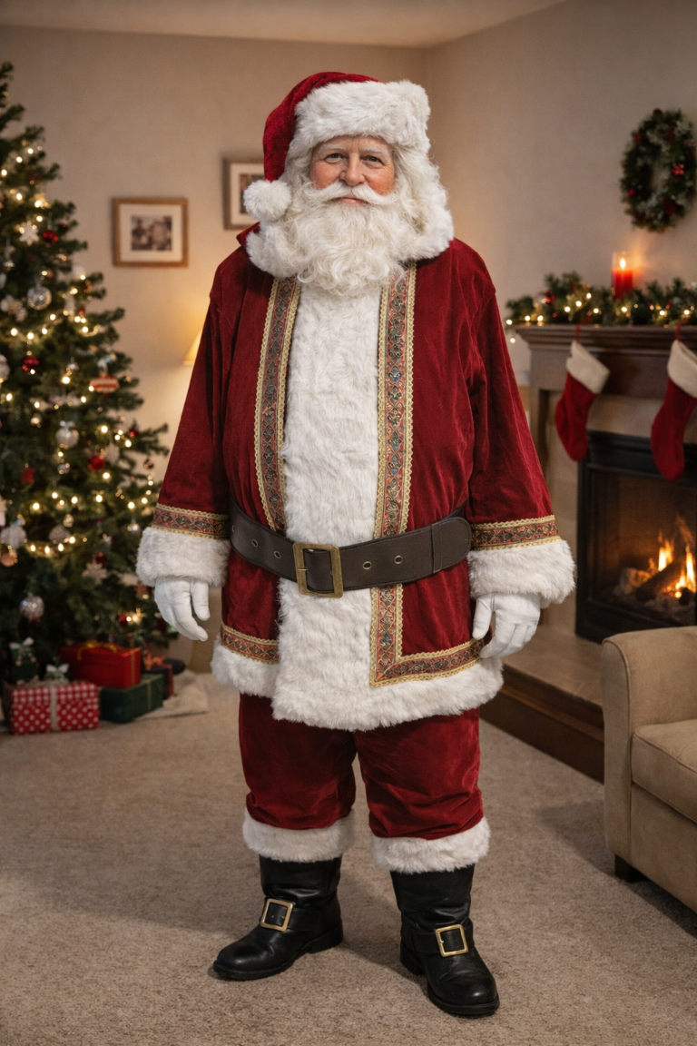 Hooded Santa Suit with Brocade Trim and Hat - XL